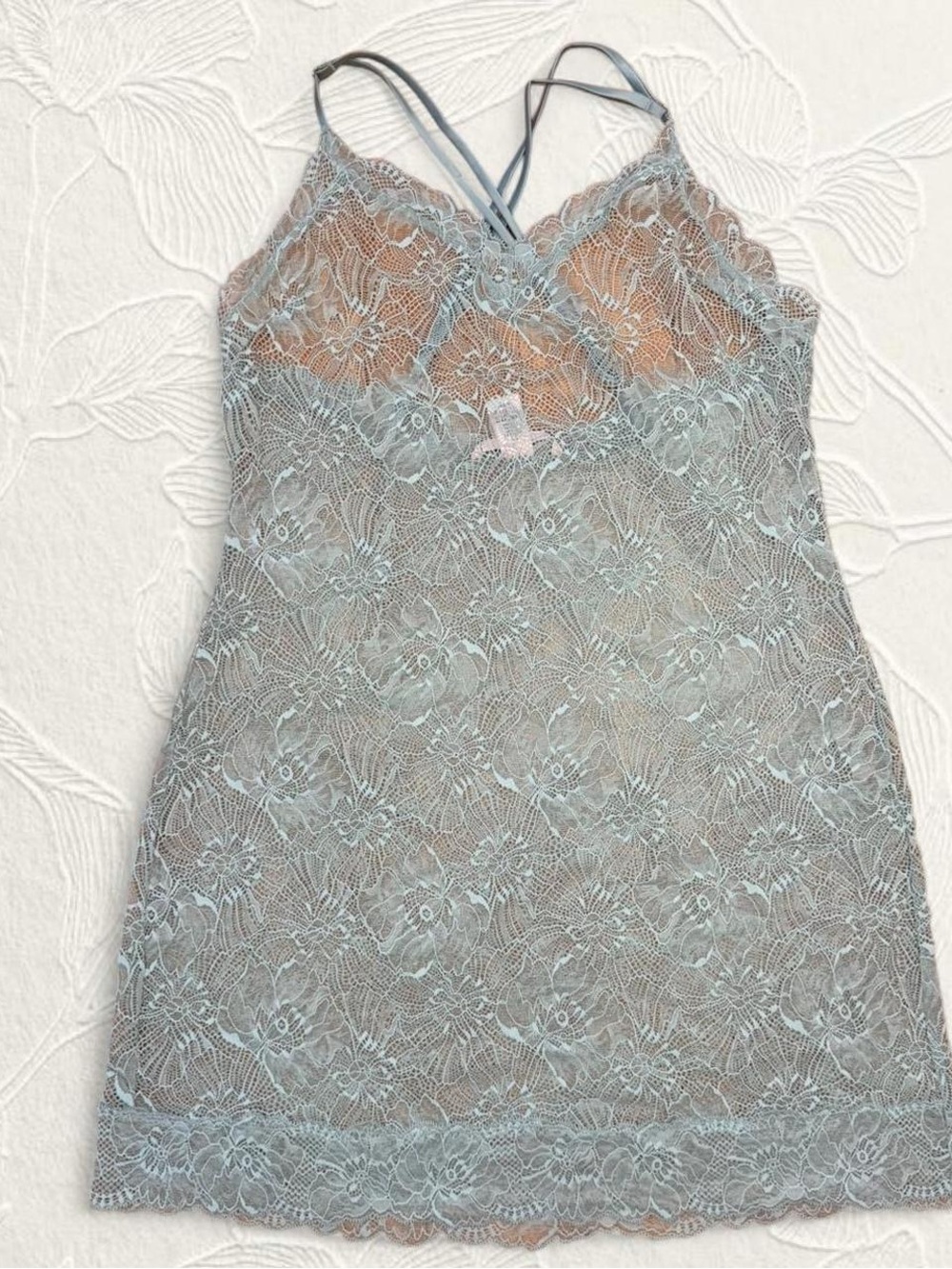 Victoria’s Secret Women’s Mint Green Sheer Floral Lace Slip Mini Dress Size L